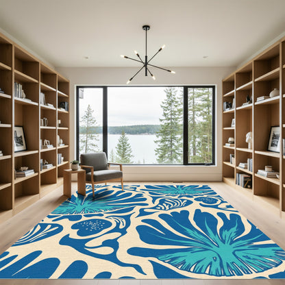 Royal Blue Tropical Fern Foliage Rug