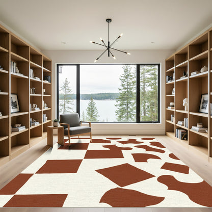 Terra Cotta White Abstract Shapes Rug