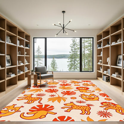 Whimsical Jungle Friends Orange Leaf Rug
