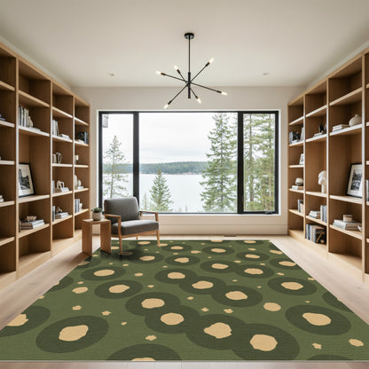 Olive Green Tan Organic Circles Rug