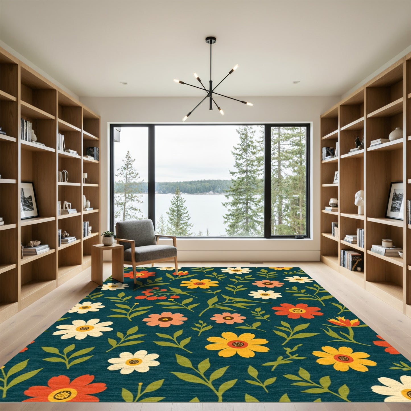 Bright Floral Garden Teal Rug