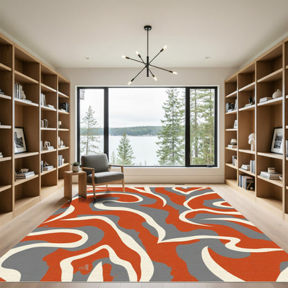 Abstract Orange Gray Swirl Rug