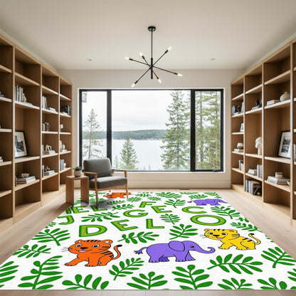 Jungle Alphabet Animals Green Foliage Rug
