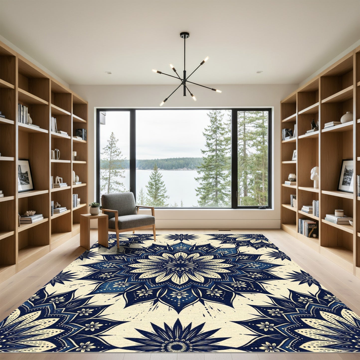 Deep Blue Floral Mandala Harmony Rug
