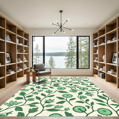Green Botanical Vine Floral Rug