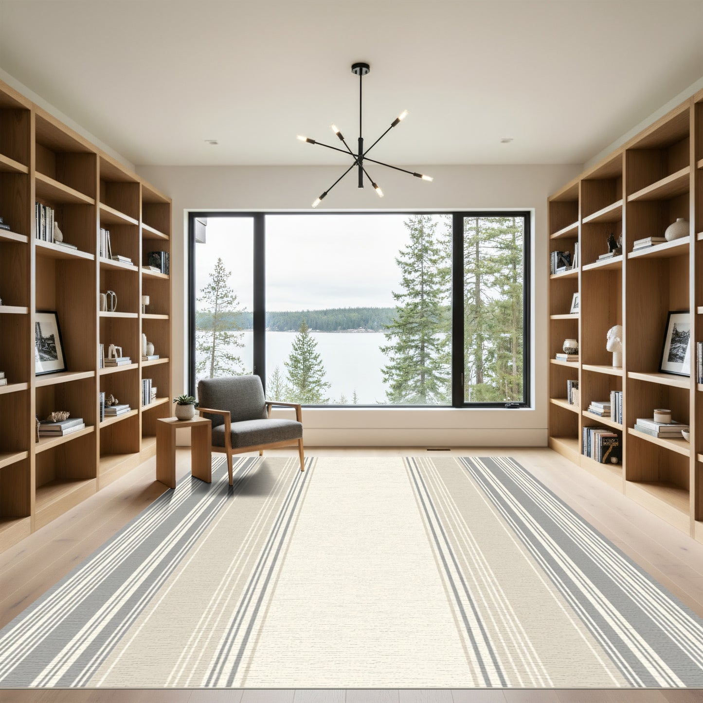 Sophisticated Gray Beige Striped Rug