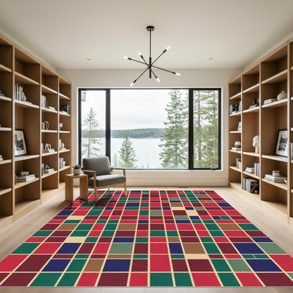 Crimson Teal Blue Geometric Tiling Rug