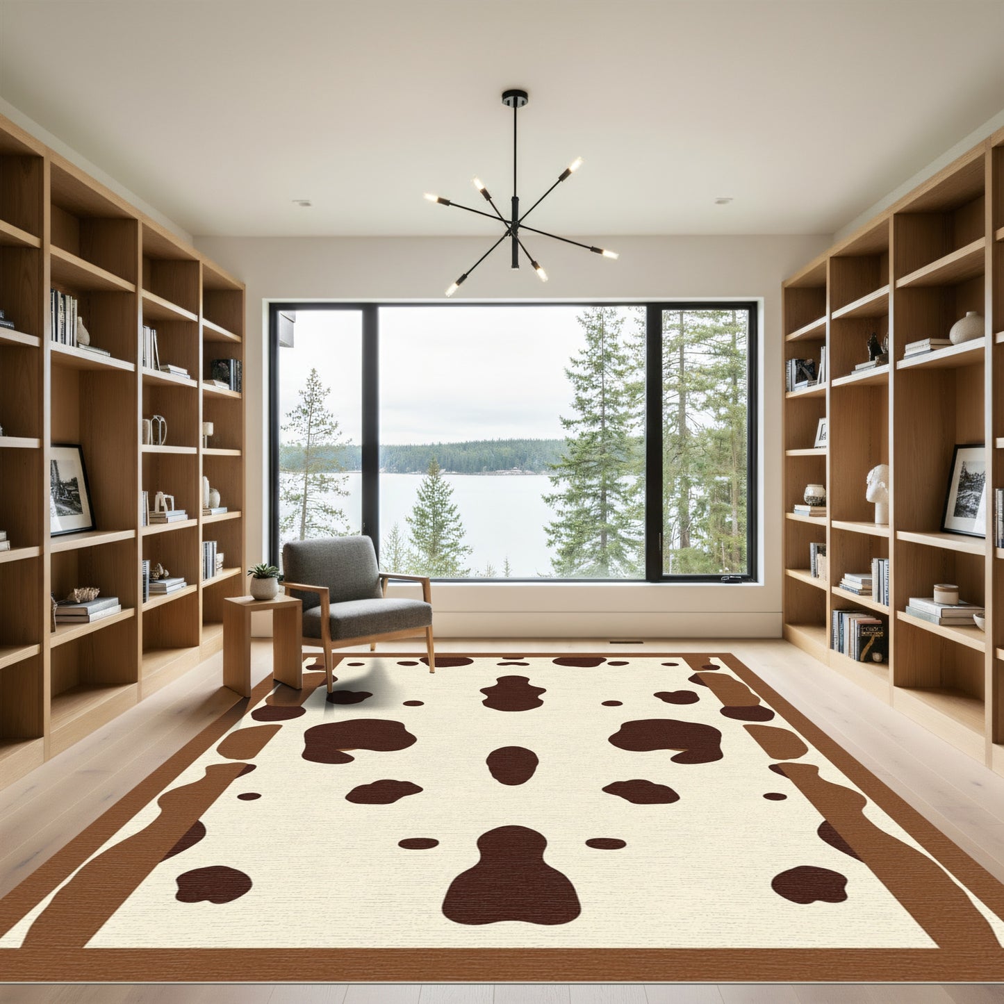 Brown Spotted Cream Animal Hide Rug