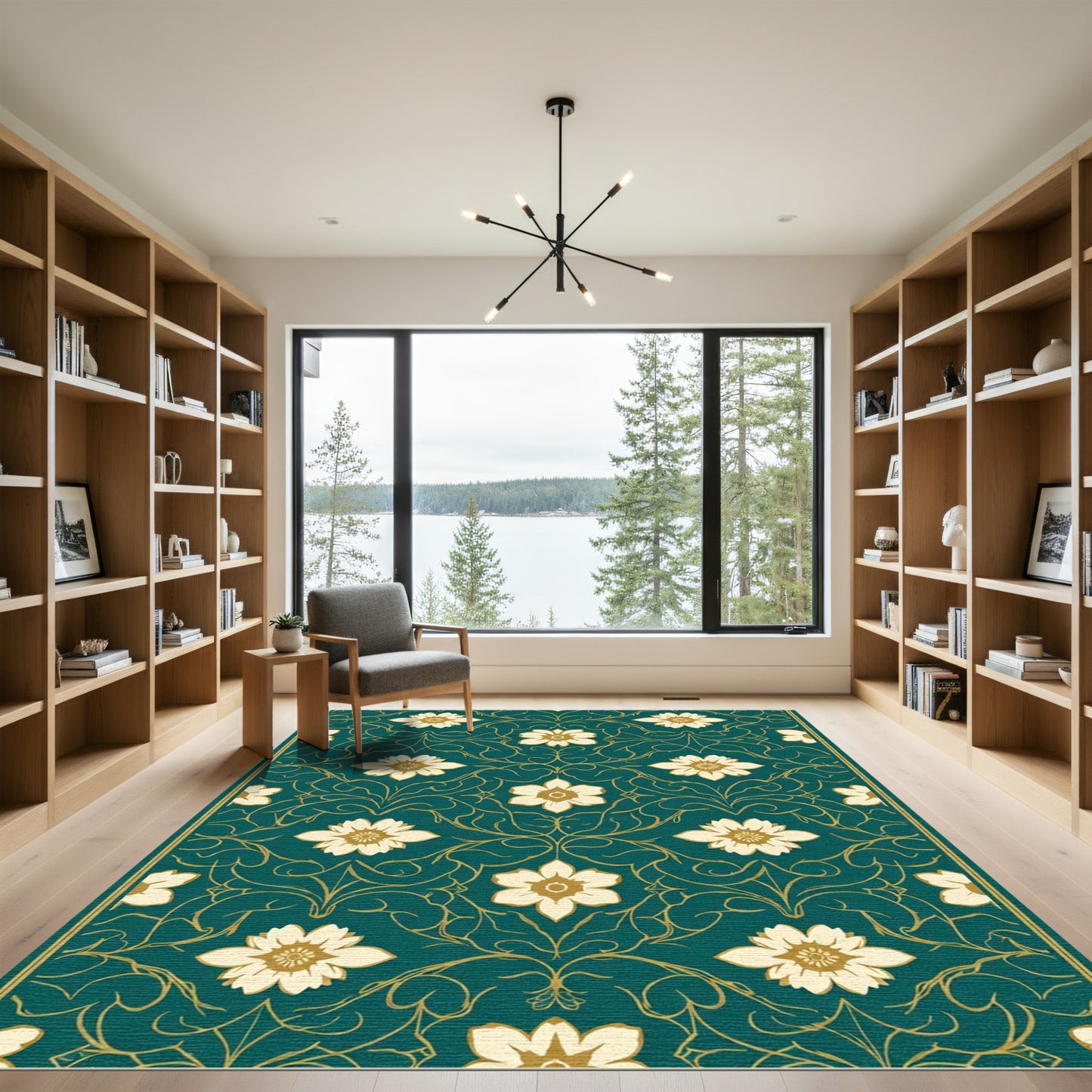 Teal Floral Vine Medallion Rug