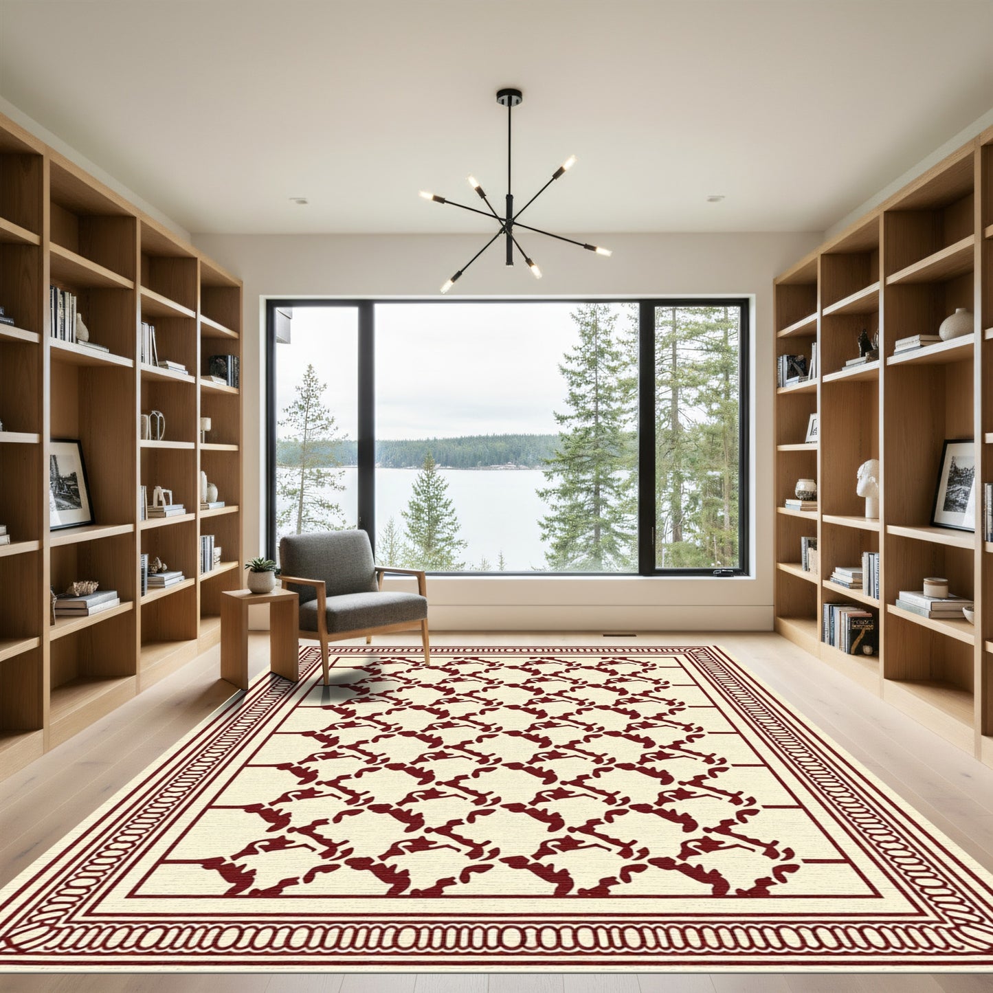 Crimson Lattice Bordered Rug