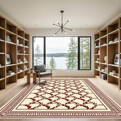 Crimson Lattice Bordered Rug