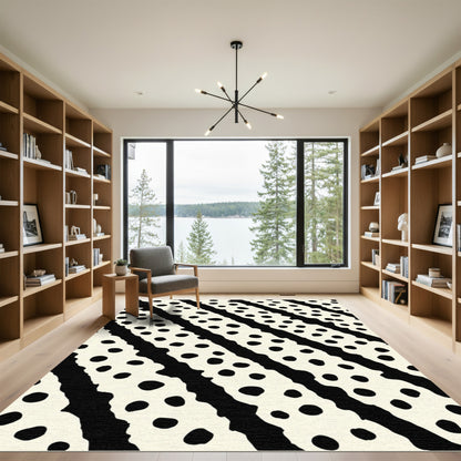 Bold Black Cream Diagonal Dot Stripe Rug