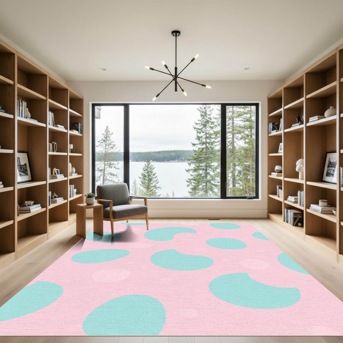 Pink Aqua Abstract Blob Rug