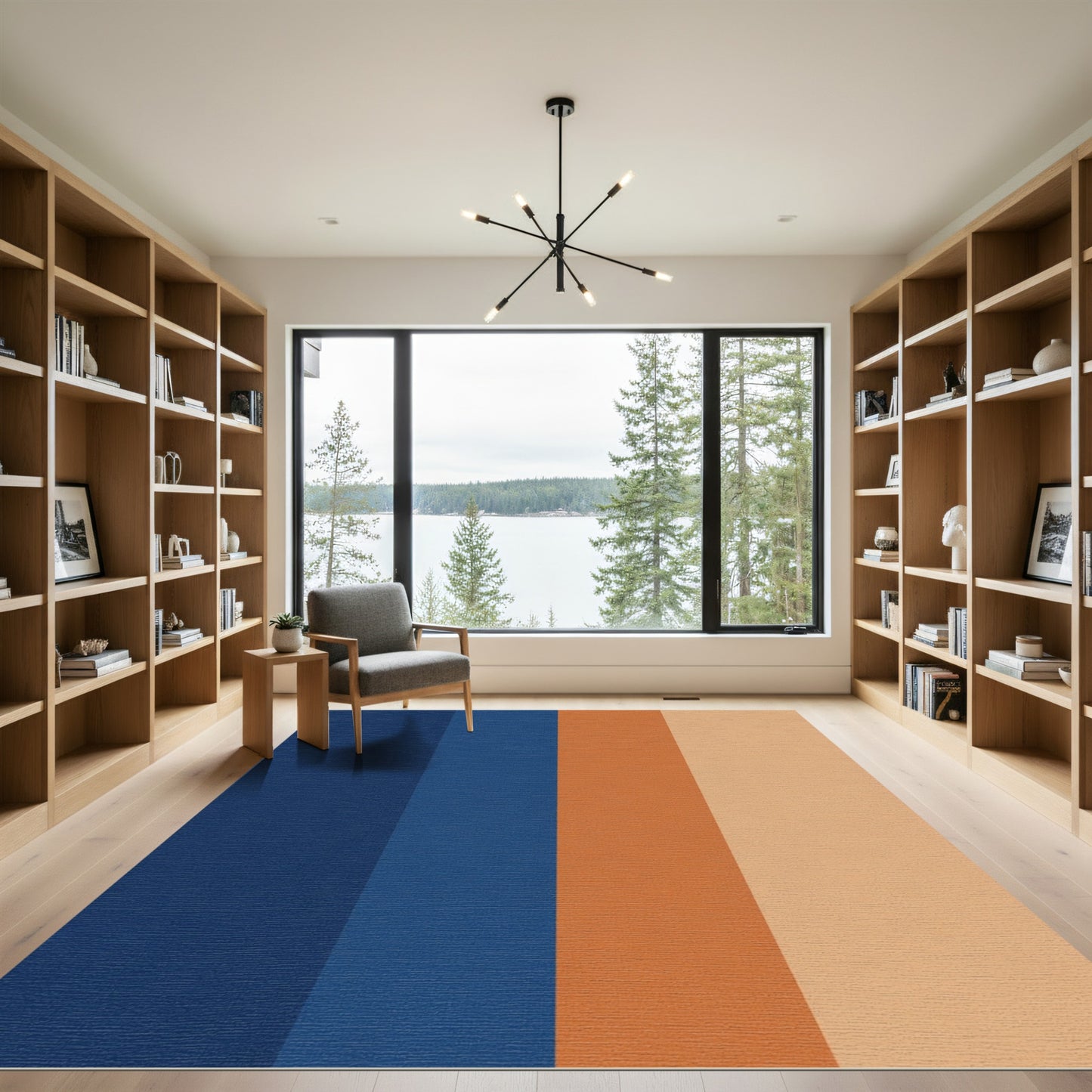 Deep Blue Orange Striped Rug