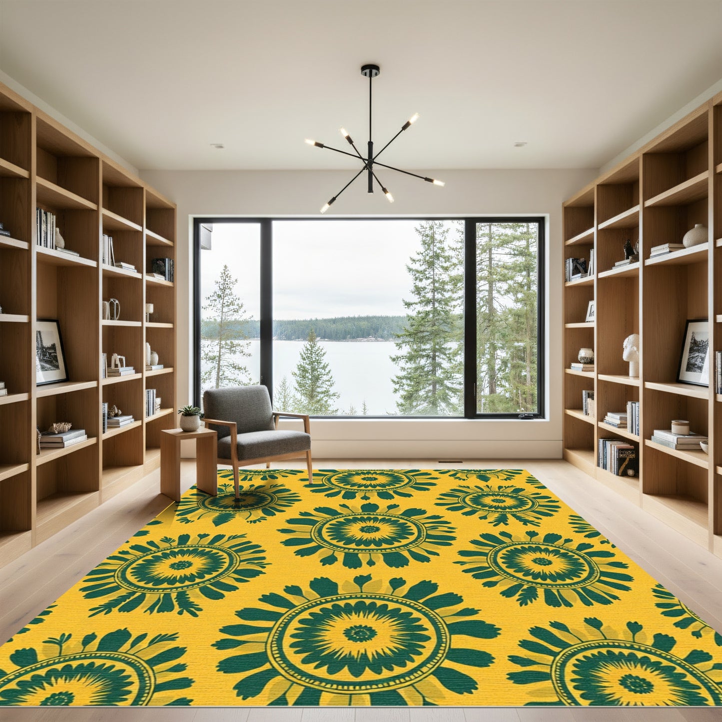 Golden Green Floral Sunburst Rug