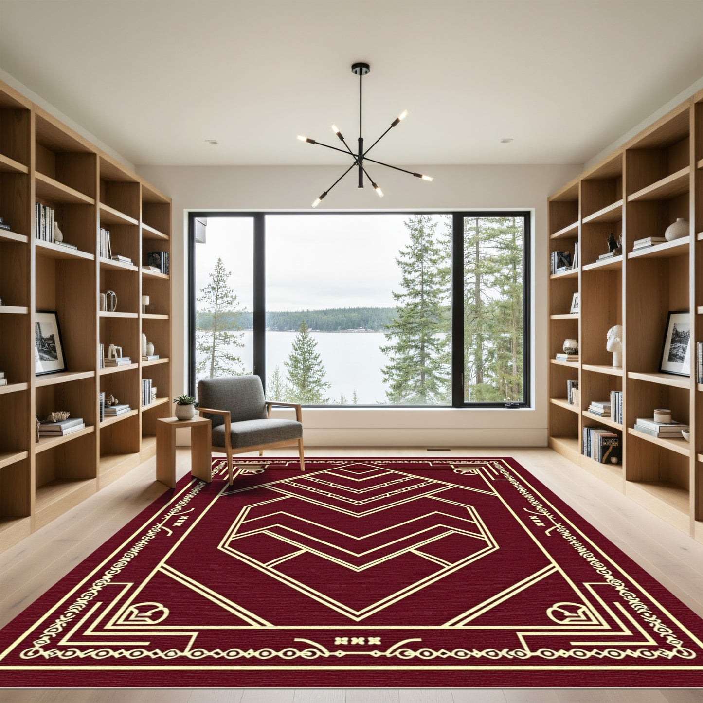 Art Deco Crimson Geometric Heart Rug