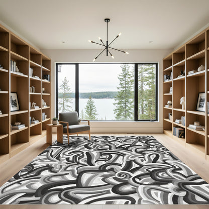 Monochromatic Swirl Abstract WavesRug Rug
