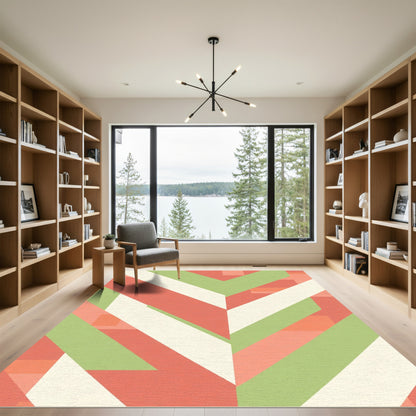 Coral Green Chevron Blocks Rug
