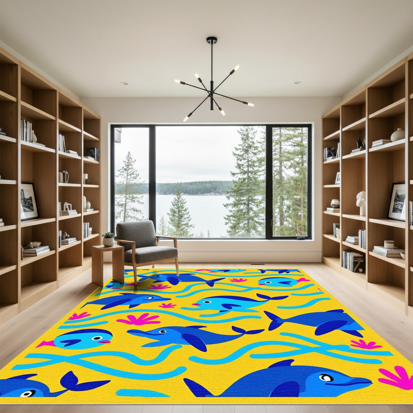Happy Blue Dolphins Ocean Waves Rug