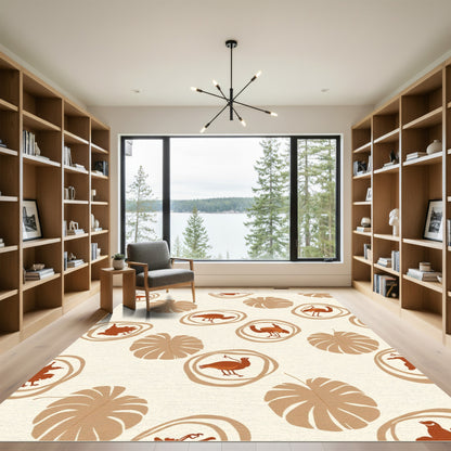 Terracotta Bird Leaf Roundel Composition Rug