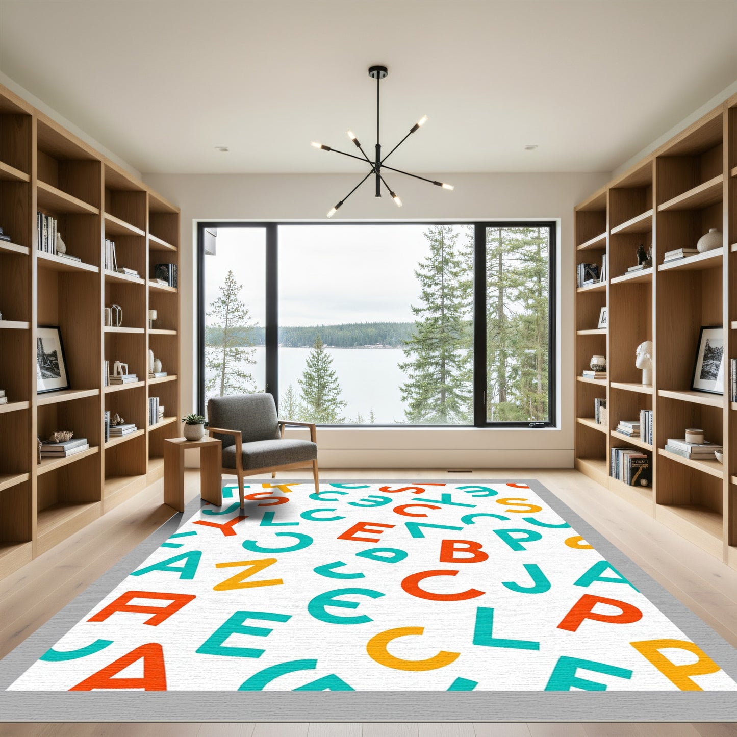 Red Blue Yellow Alphabet Collage Rug