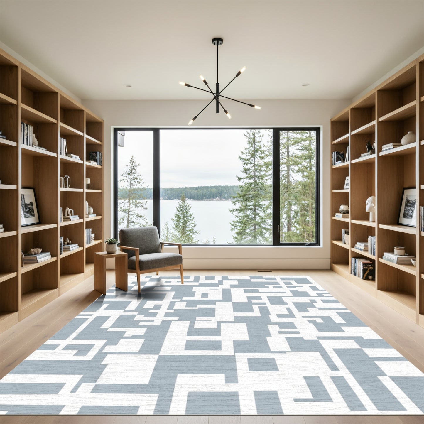 Gray White Geometric Interlock Rug