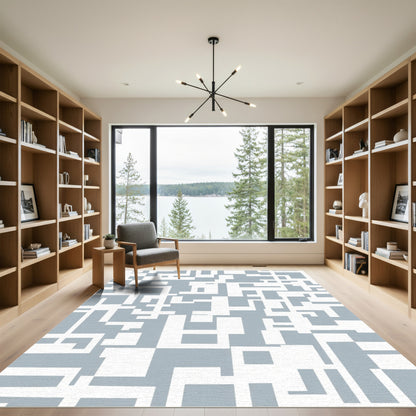 Gray White Geometric Interlock Rug