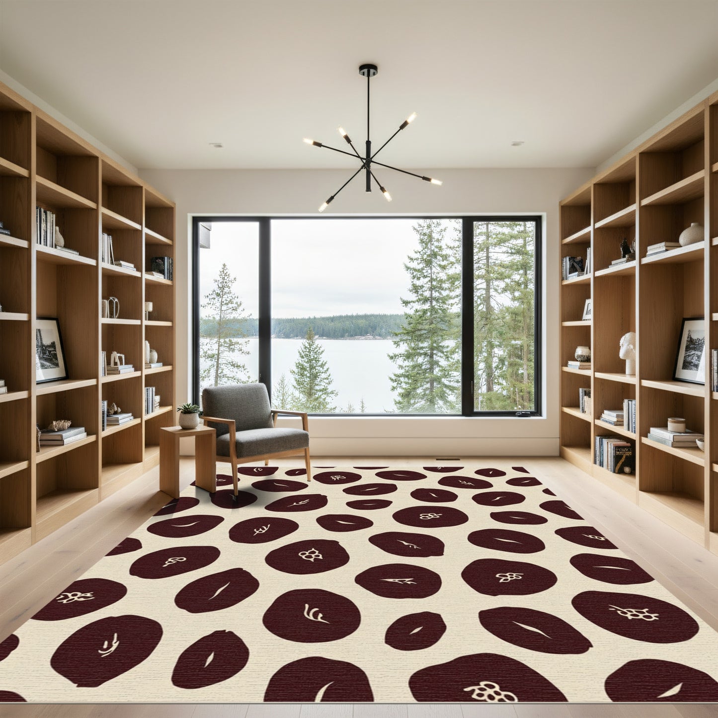 Deep Brown Organic Shapes on Cream Rug