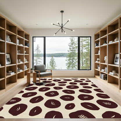 Deep Brown Organic Shapes on Cream Rug