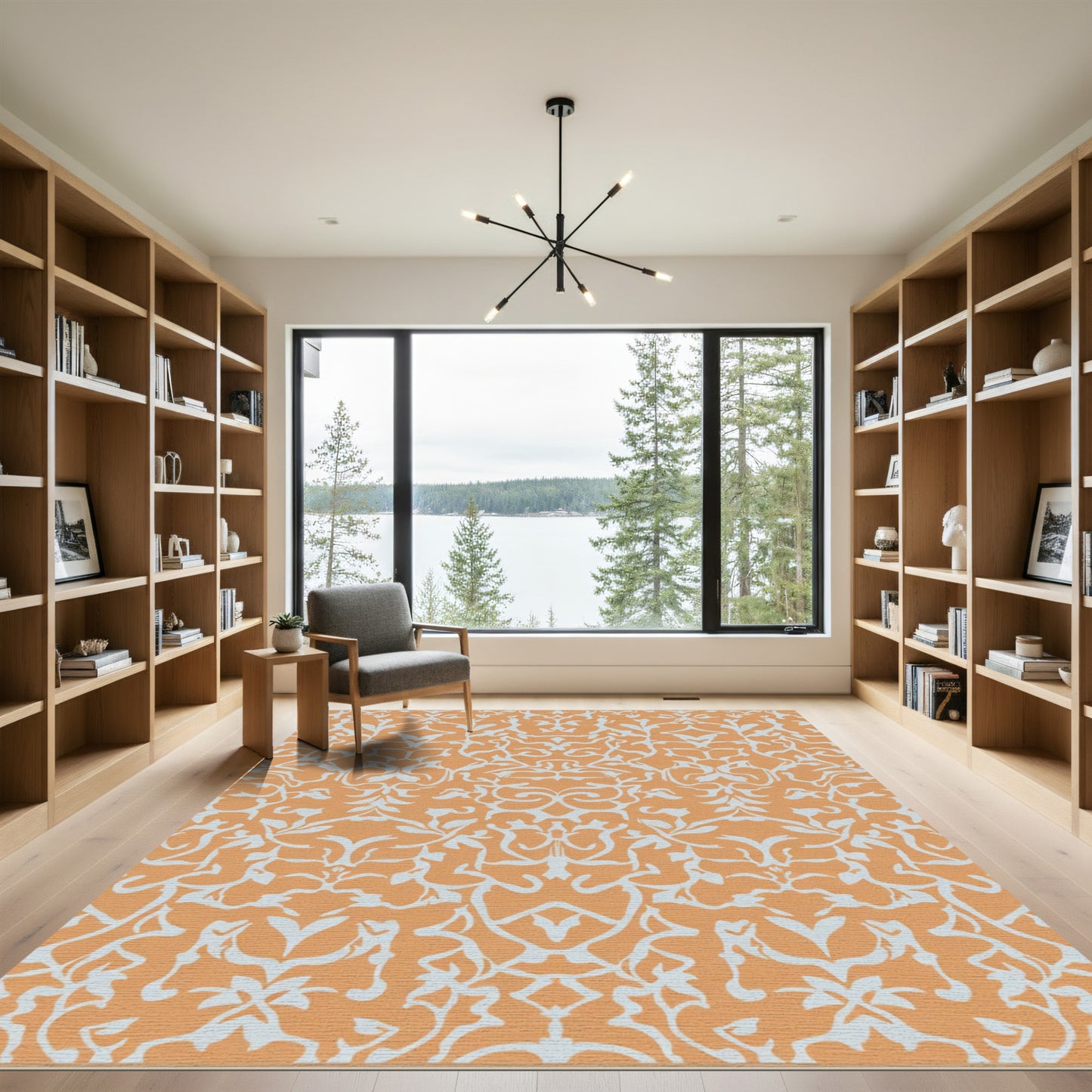 Orange and Blue Damask Scroll Rug