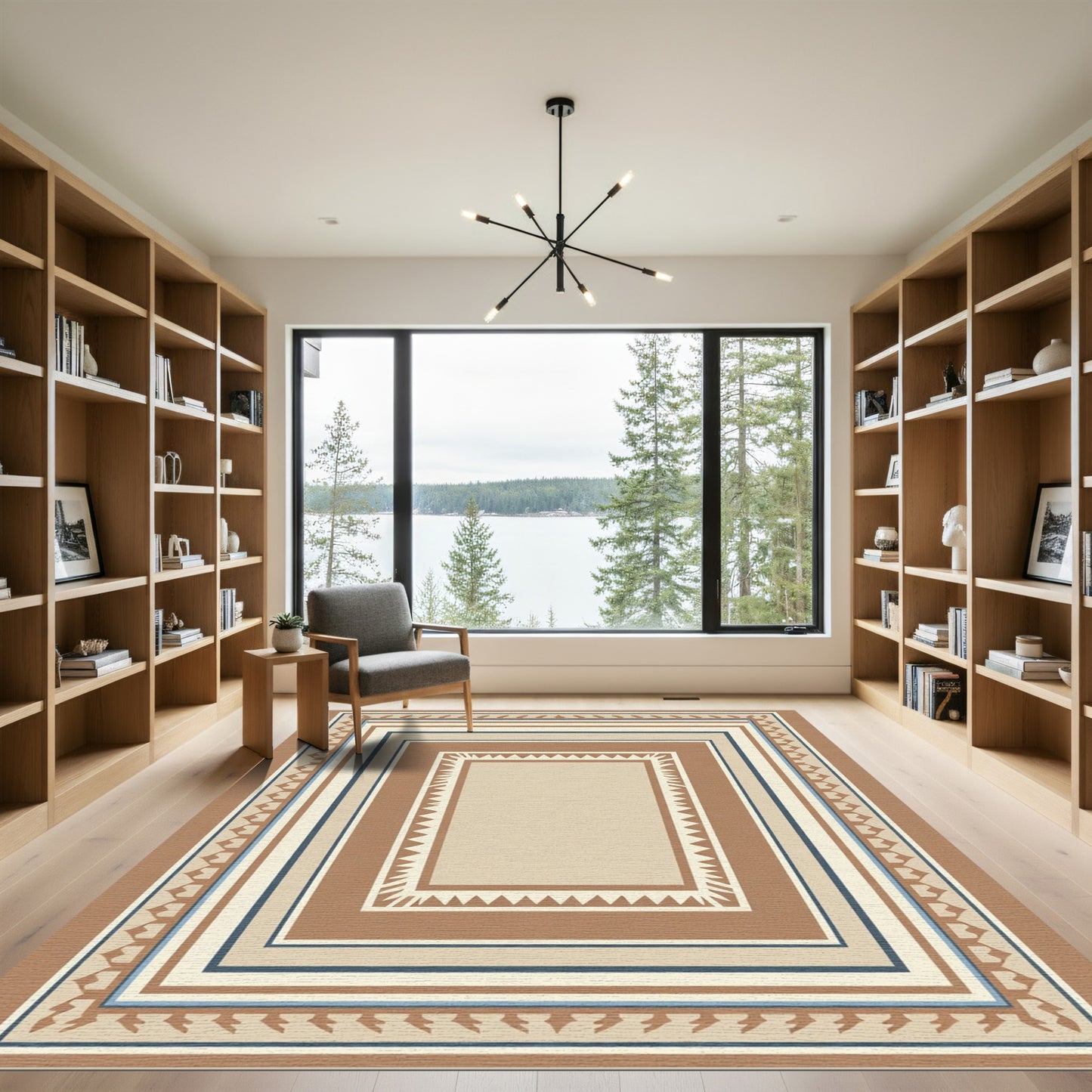 Geometric Terracotta Bordered Frame Rug