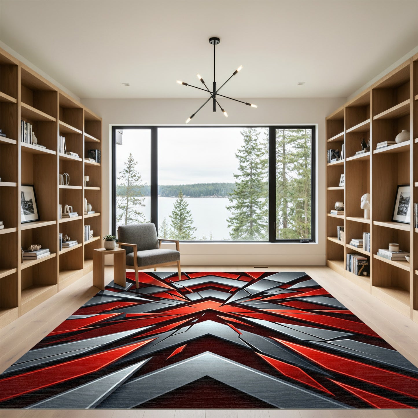 Bold Red Silver Geometric Explosive Rug