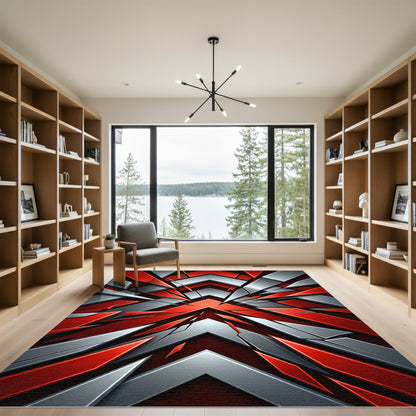 Bold Red Silver Geometric Explosive Rug