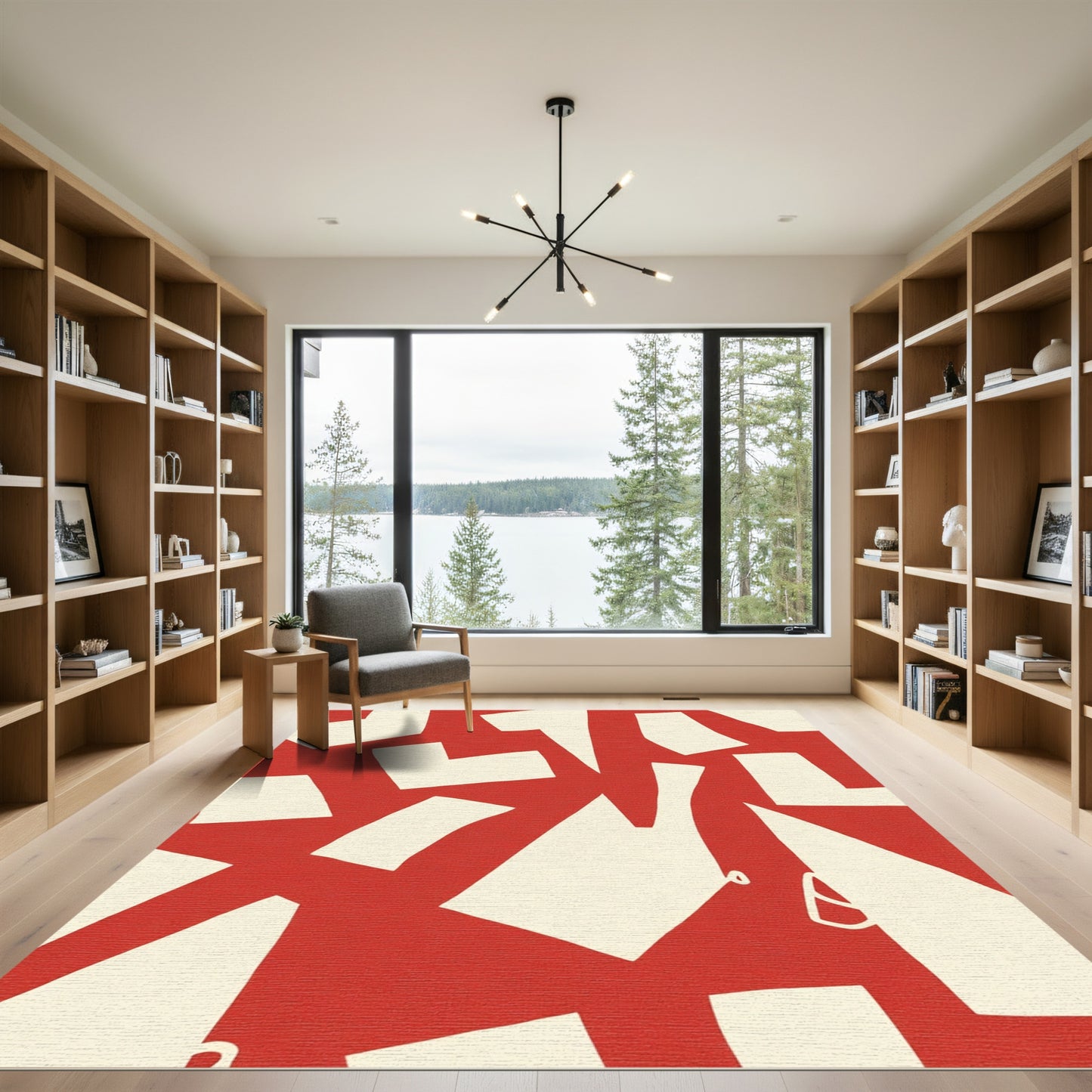 Red Cream Abstract Shapes Rug