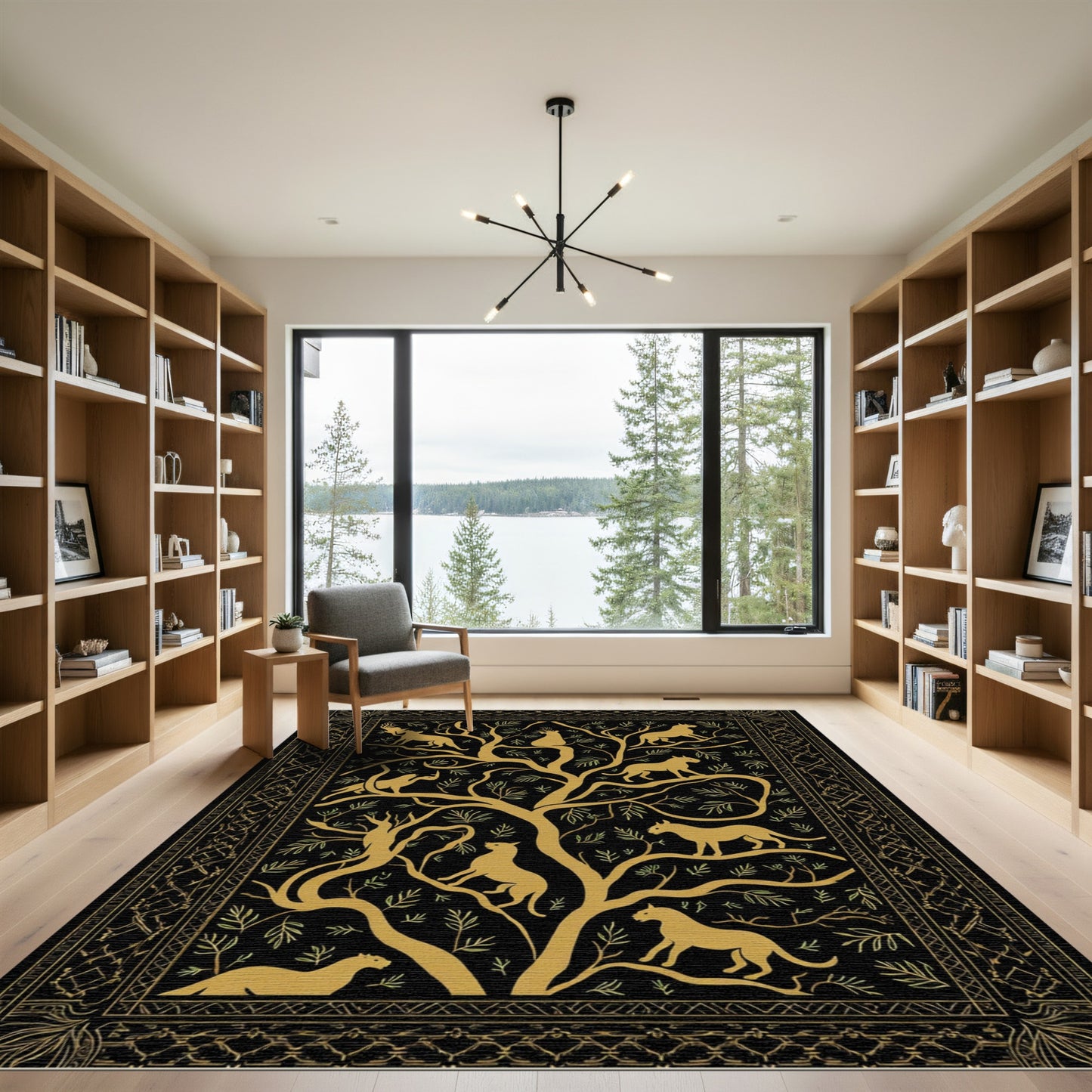 Golden Feline Tree Of Life Rug