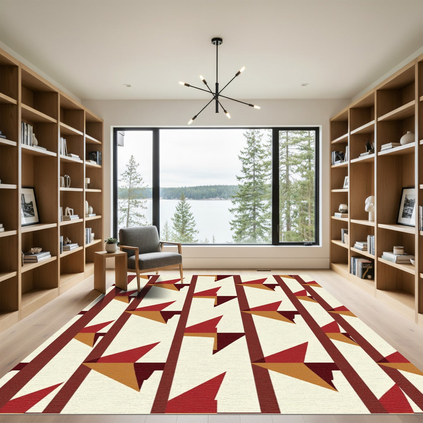 Crimson Ochre Geometric Angle Rug