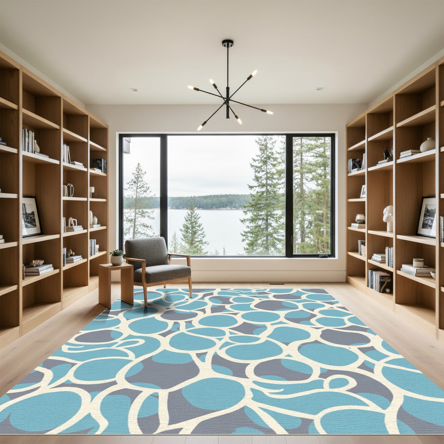 Abstract Blue Grey Organic Flow Rug