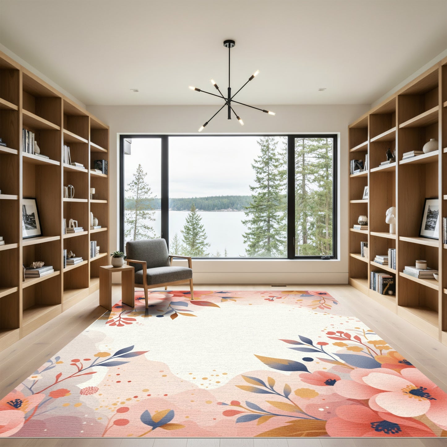 Soft Coral Blossom Garden Bloom Rug