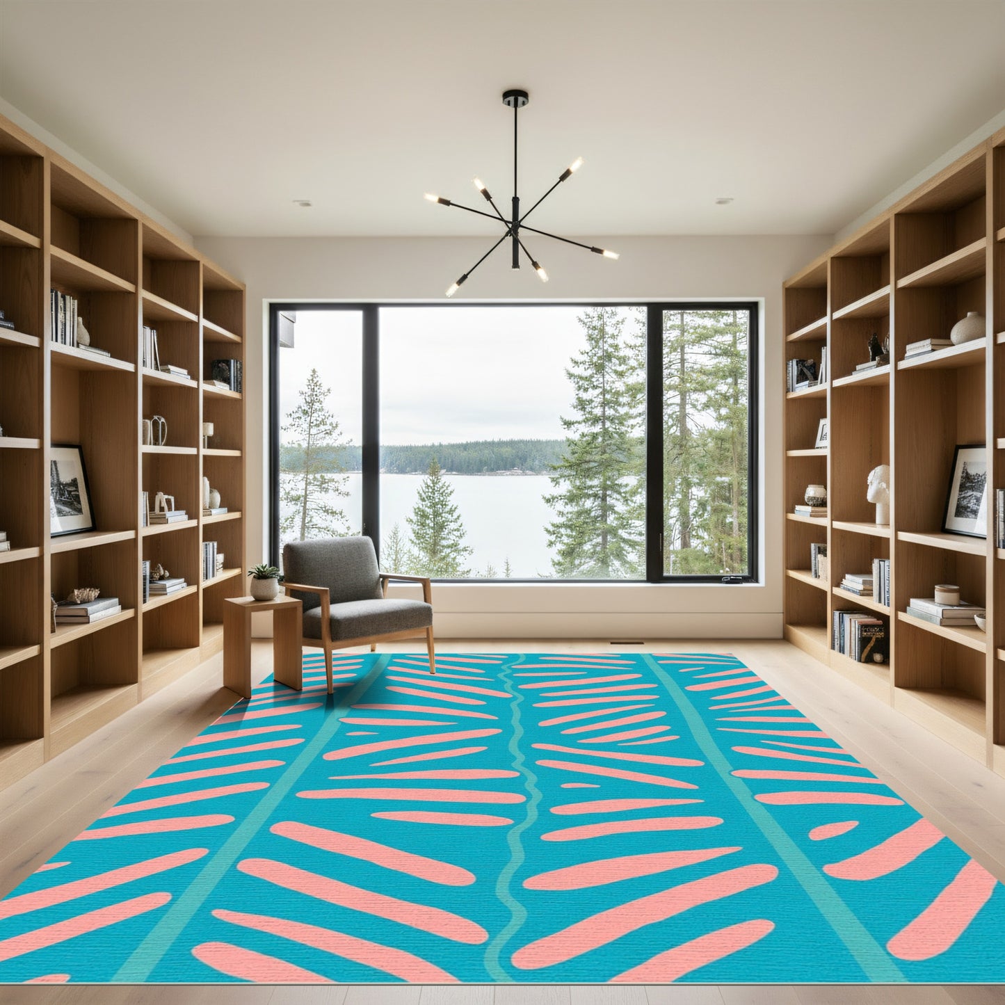 Teal And Coral Stripe Pattern Rug