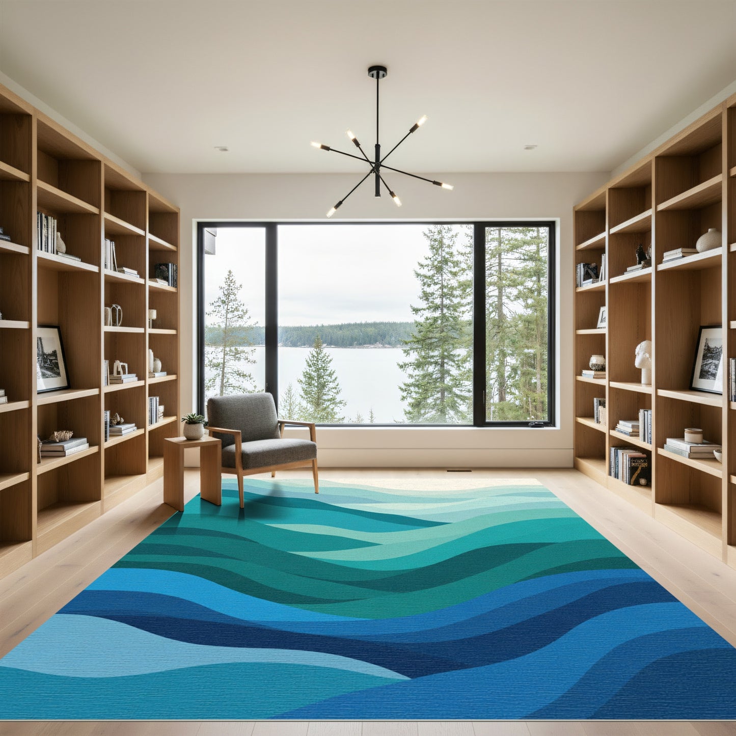 Oceanic Teal Blue Wave Layers Rug