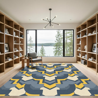 Modern Navy Yellow Accordion Rug