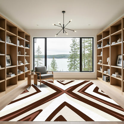 Rich Brown Cream Symmetric Diamond Overlay Rug