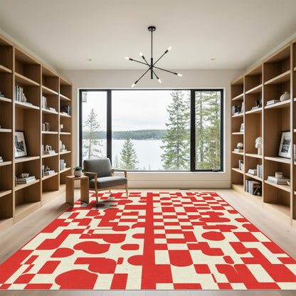 Red Cream Abstract Block Composition Rug