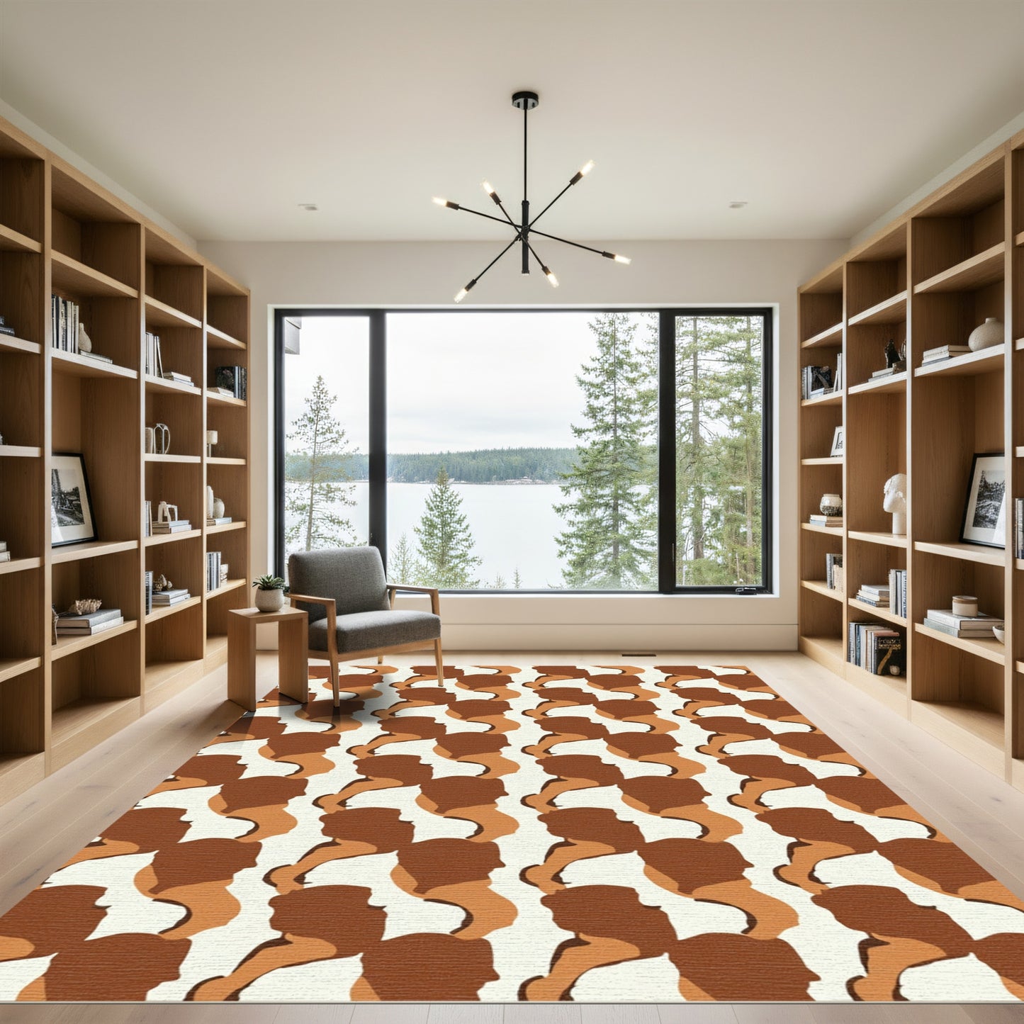 Terracotta Profile Heads Geometric Rug