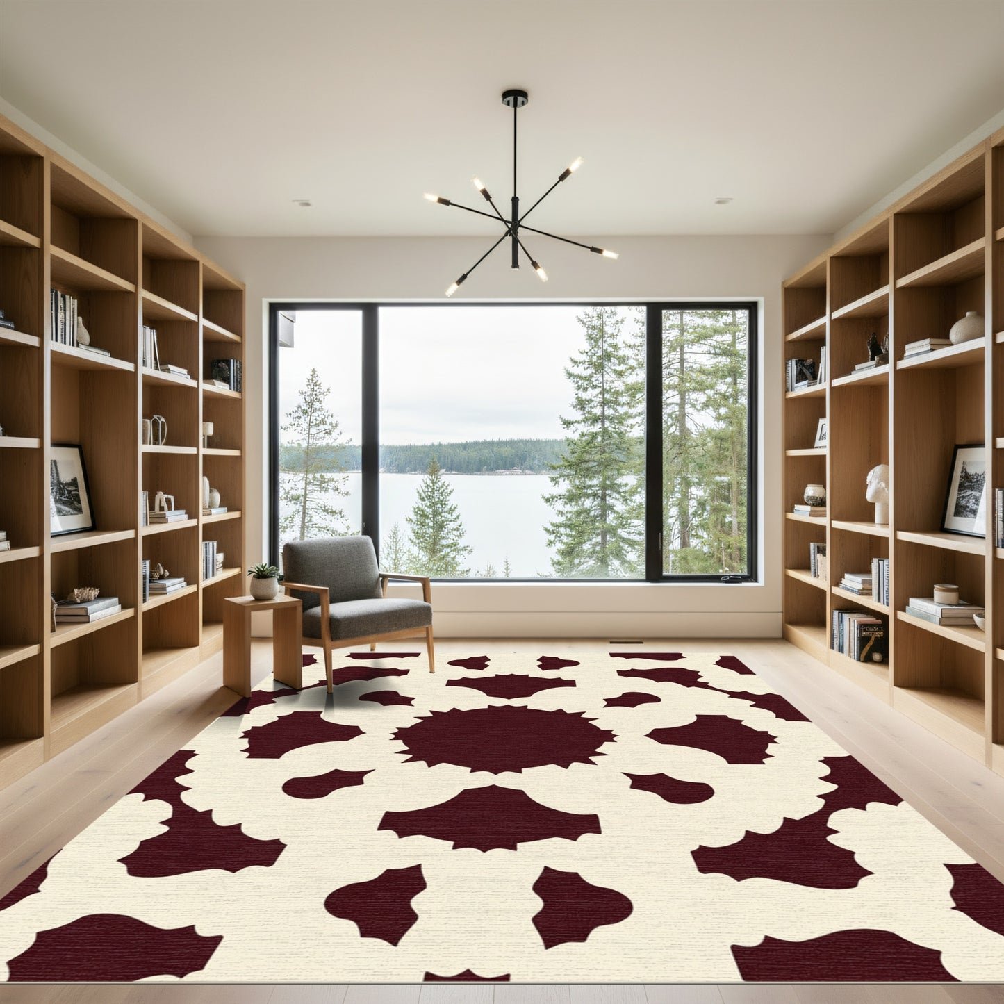 Deep Burgundy Lace Sunburst Rug