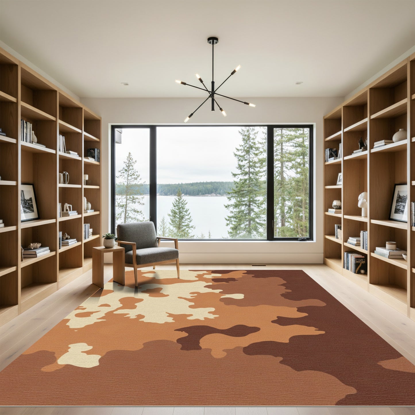 Earthy Brown Camo Blended Shapes Rug