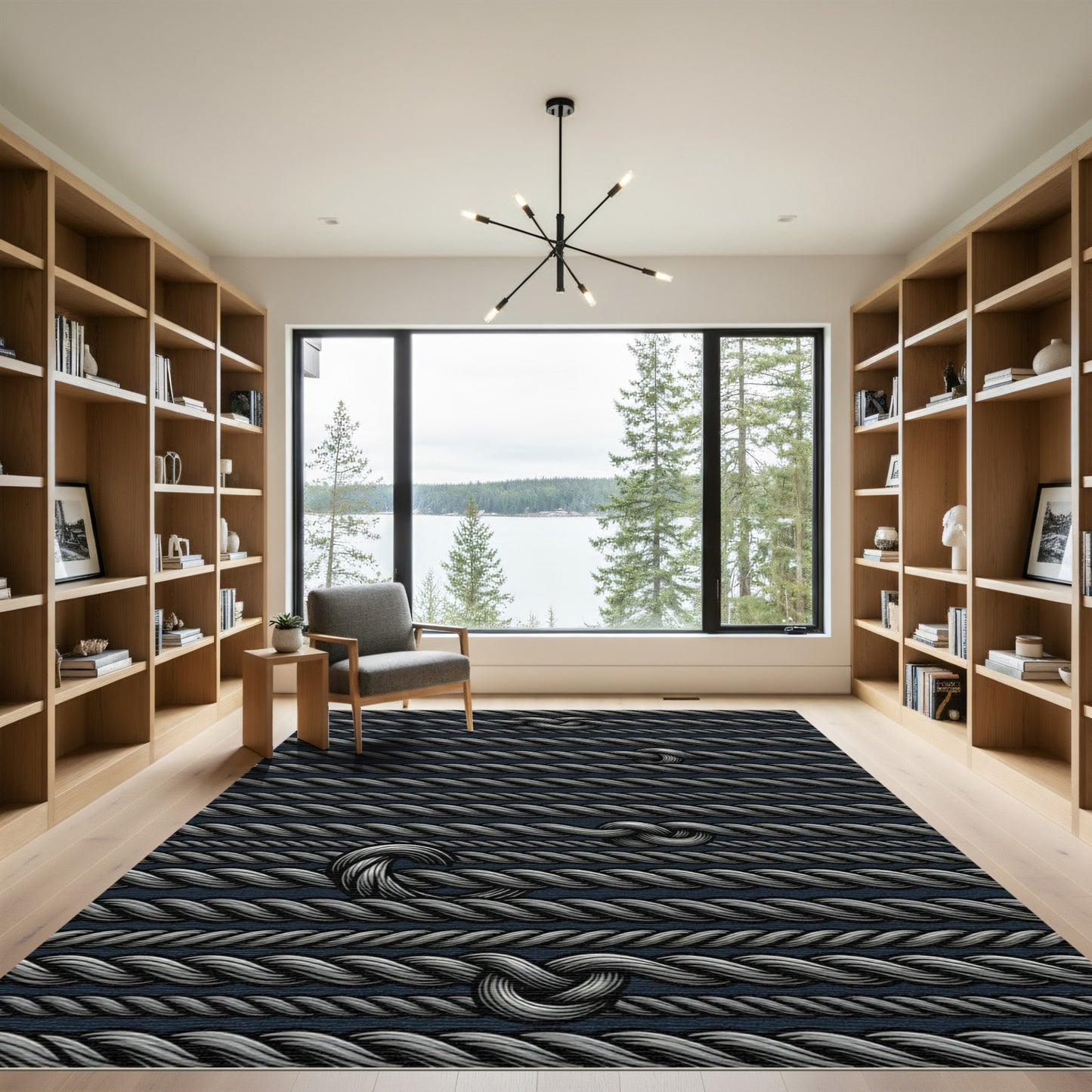 Textured Gray Rope Knotted Stripes Rug