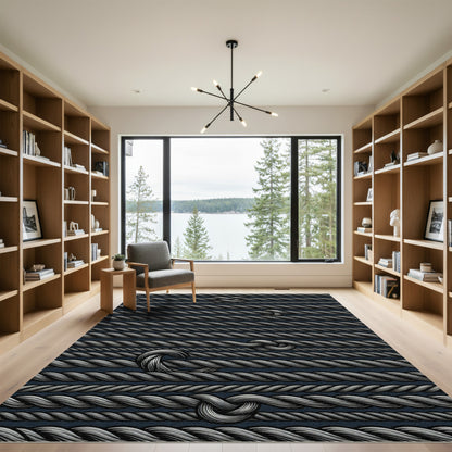 Textured Gray Rope Knotted Stripes Rug
