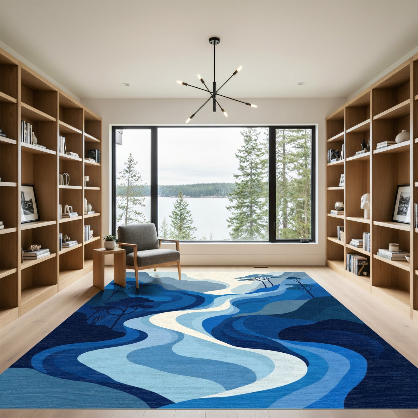 Blue Gradient Hills Meadow River Rug