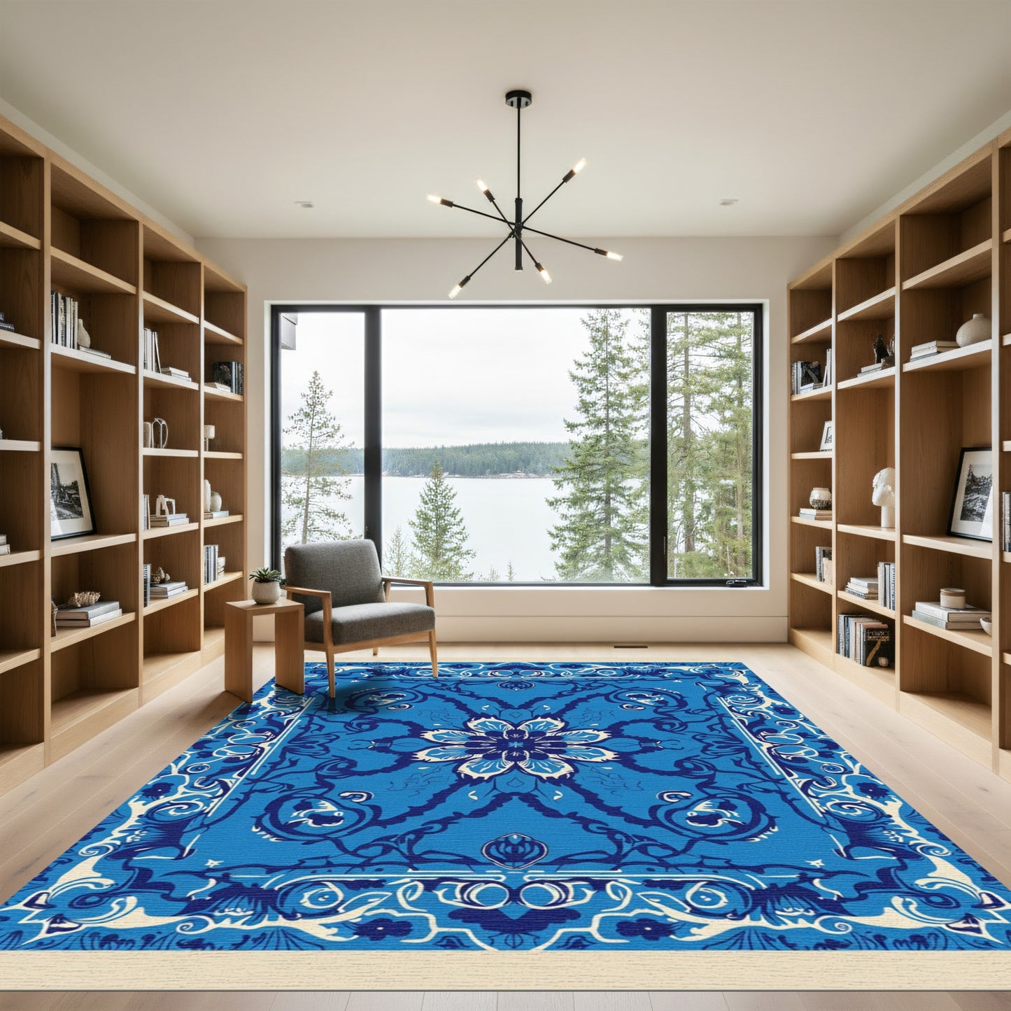 Royal Blue Floral Medallion Scrollwork Rug